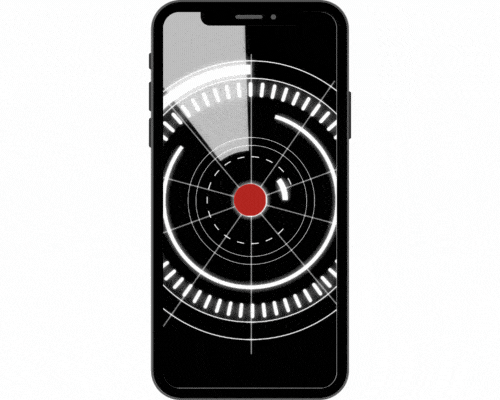Phone displaying a stylised image of a radar scanning for threats